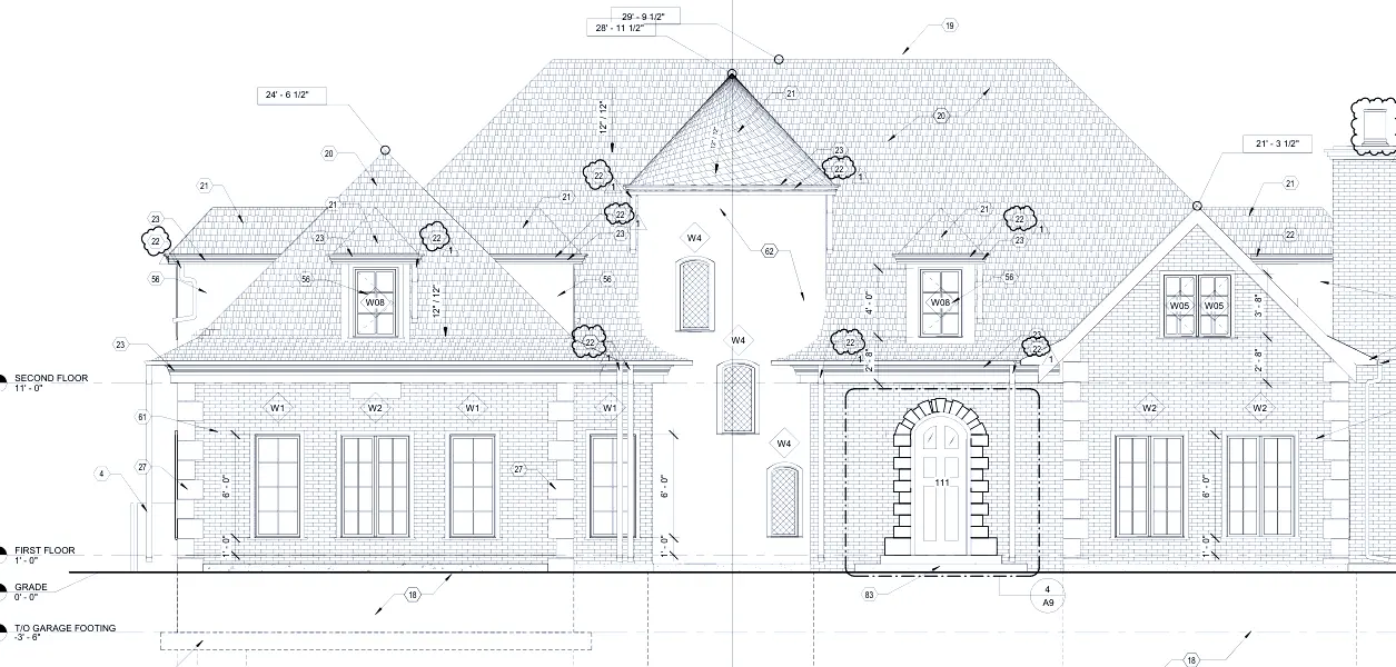 Front elevation of the residence